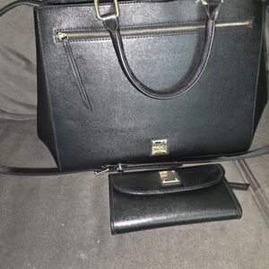 Black Leather Tote and Wallet Set